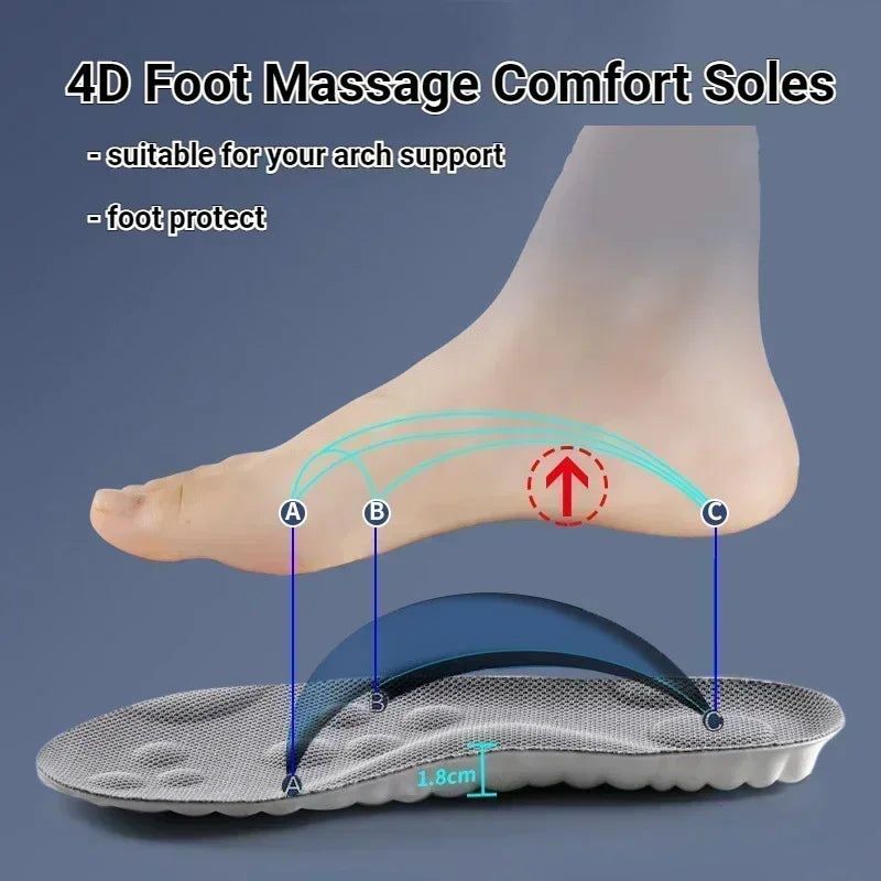4D Latex Sport Insoles Soft High Elasticity Shoe Pads Breathable Running Basket Shoe Sole Arch Support Orthopedic Inserts Unisex